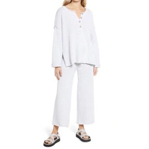 Free People Hailey Pants Ivory Heather Grey Relaxed Fit Pull On - Picture 2 of 7